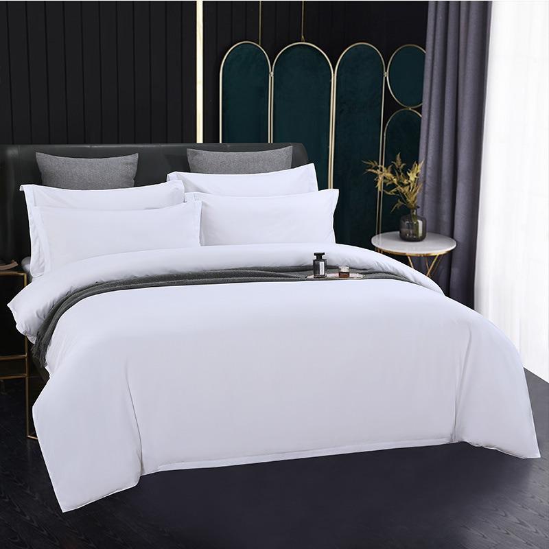 Washed Cotton 4-Piece White Bedding Set for Hotels and Guesthouses, Fitted Sheet Style