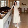 French Temperament Lapel Waist Thin Lady Summer Dress Dopamine Solid Color Versatile Explosion Long Skirt