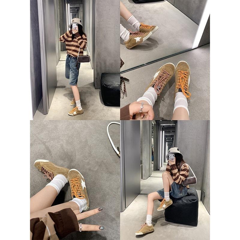 Cowhide version~ polished leather retro lace-up board shoes women's star shoes flat-bottomed versatile small dirty shoes