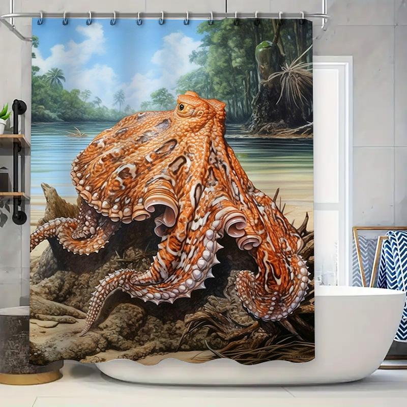 Octopus Print Shower Curtain Waterproof Home Decor Bathroom Decoration 3D Printed Bath Rug Sets for Kids Gift Large Size
