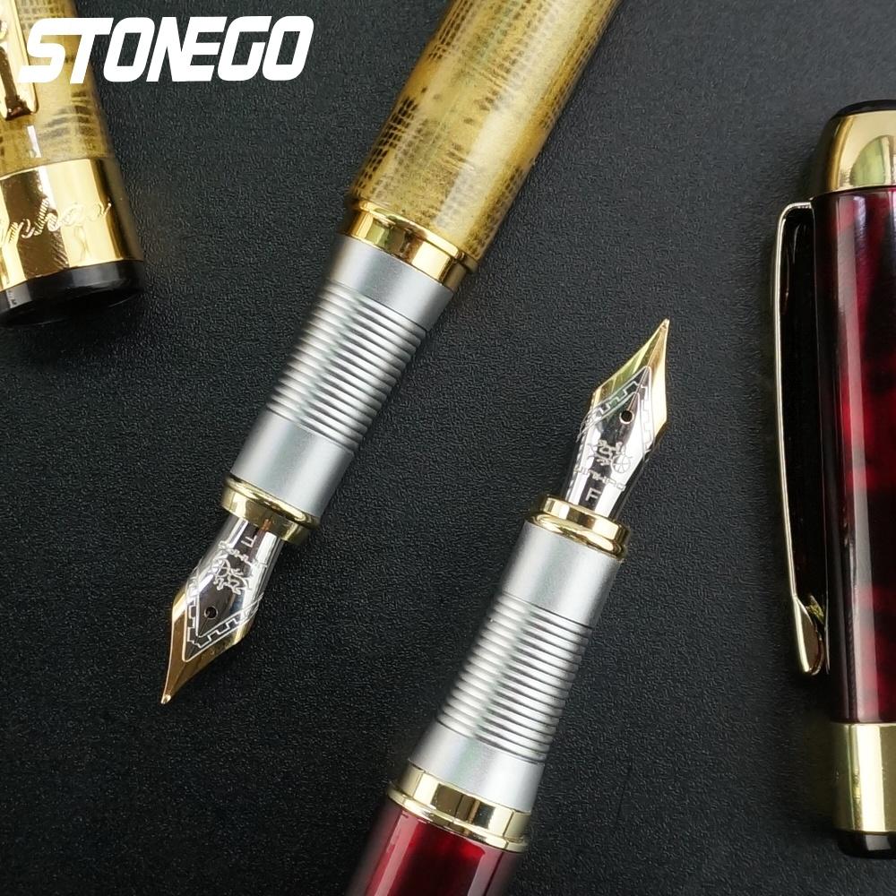Luxury Retro Stonego Fine Nib Gold Arrowhead Ring Trim Smooth Writing Ink Refill Converter Pen
