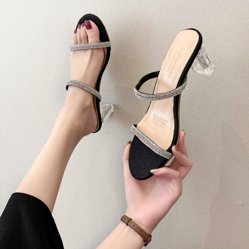 

Spring and summer new crystal high-heeled fashion casual large-size one-word drag 35