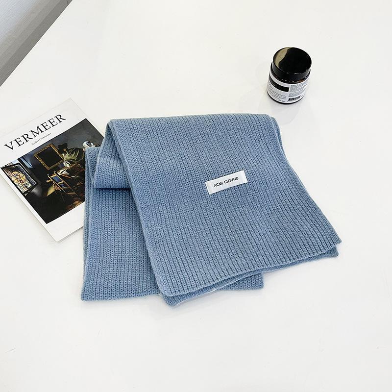 Korean version of Mars green knitted wool scarf women's winter ins Christmas solid color student couple warm scarf men