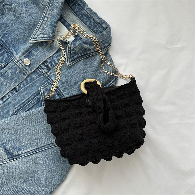 Small Fresh Bubble Bag 2025 Summer New Soft Checkered Armpit Bag Popular Fashion Simple Solid Color Handbag