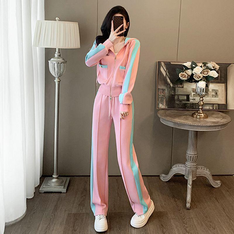 

Женский осенний розовый худи и комплект брюк широкого кроя - Стильная корейская мода M [up to 100 lbs]