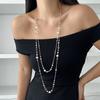 2Pcs/Set Pearl Design Long Chain Necklace Double Layers Layered Necklace  Personalized Trend