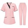 Women's Uniforms Quick Dry Fabrics V-Neck With Pockets Short Sleeves Long Pants Solid Color Workwear Suit
