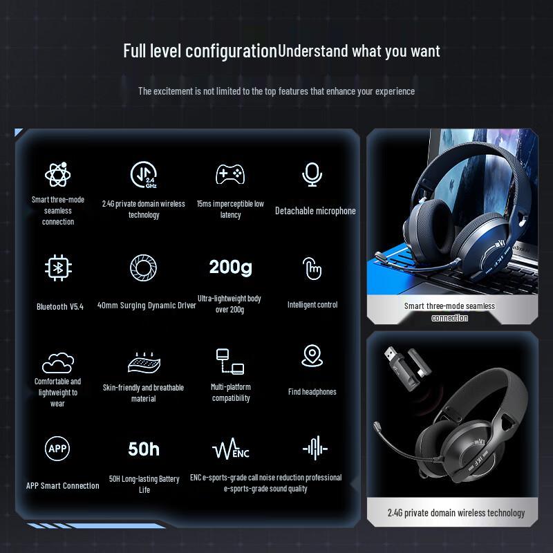 iKF V1 Tri-Mode Wireless Gaming Headset