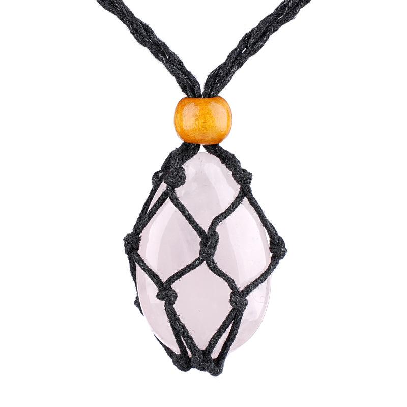 

1pc Natural Stone Pendant String Bag Necklace Adjustable Braid Sweater Chain Necklace for Men and Women Jewelry