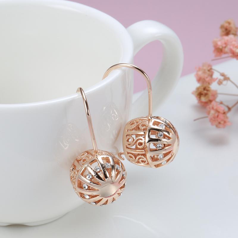 New Trend  Rose Gold Bridal Earrings For Women Unusual Hollow Flower Ball Drop Earrings Wedding Daily Fashion Jewelry