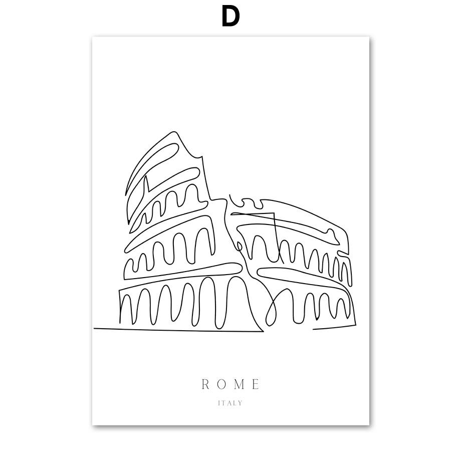 New York Rome Colosseum Amsterdam Paris Tower Line Wall Art Print Canvas Painting Nordic Poster Decor Pictures For Living Room