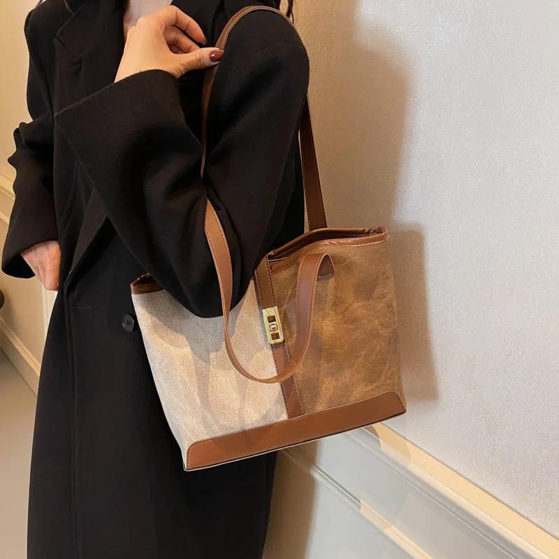 Vintage Women's Shoulder Bag Fashi Patchwork Leather Ladies Tote Bags Large Capacity Female Commuter underarm Shopping Handbag