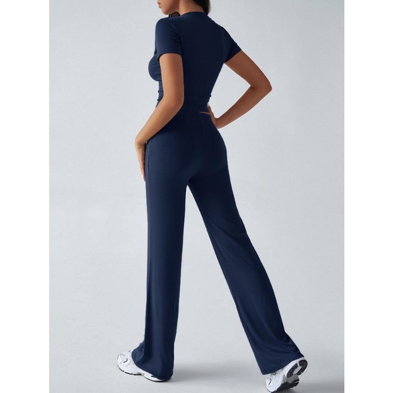 Women's Summer Temperament Solid Color Round Neck Casual Fashionable Short-sleeved Trousers Suit