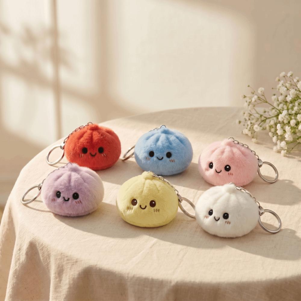 Soft Fluffy Plush Squishy Keychain Plush Steamed Buns Keyring Party Gifts