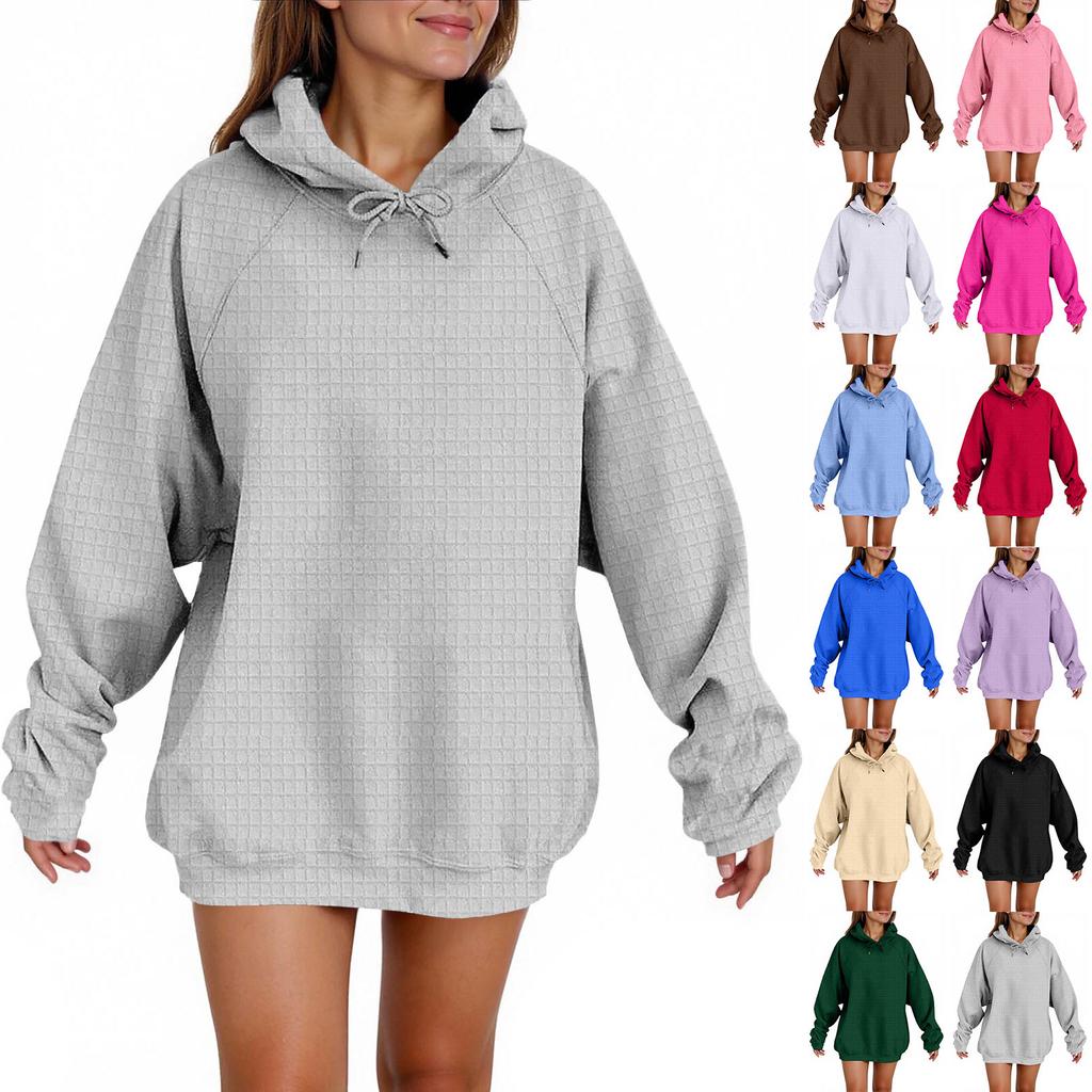 Women's Fashion Casual Solid Color Hooded Sweatshirt Long Sleeve Drawstring Pullover Sweatshirt