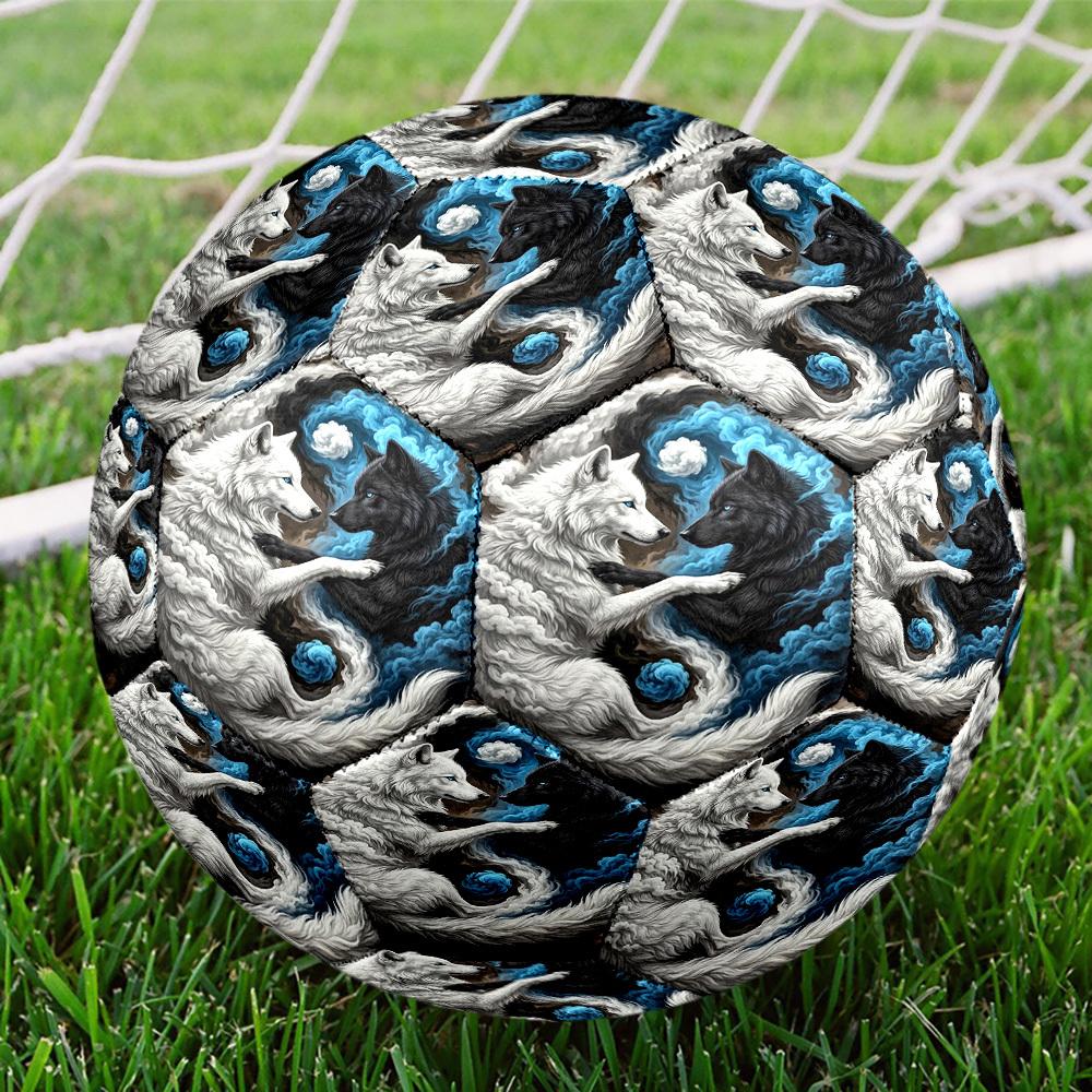 1 Stück Yin Yang Wölfe Thema Fußball, Größe 5, Leichtes PVC, Outdoor Trainingsfußball, Geschenk c6574