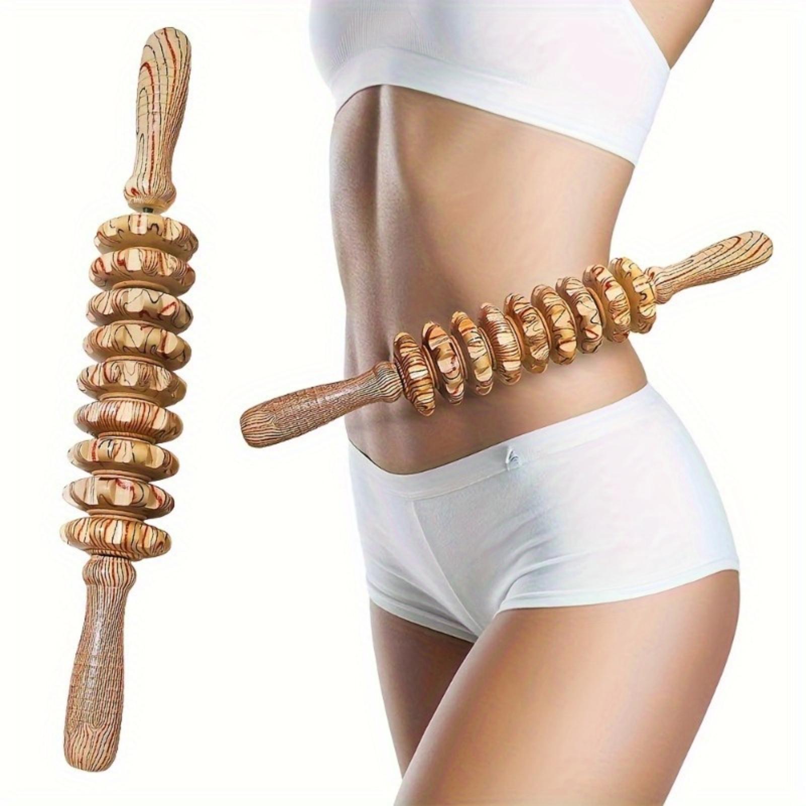 

Natural Wooden Roller Massage Stick Handheld Push Back Device one size коричневый