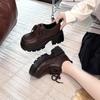 High-end Small Leather Shoes for Women's 2025 New Autumn Fashion Versatile Thick-soled Heightening Single Shoes Lace-up Loafers Tide