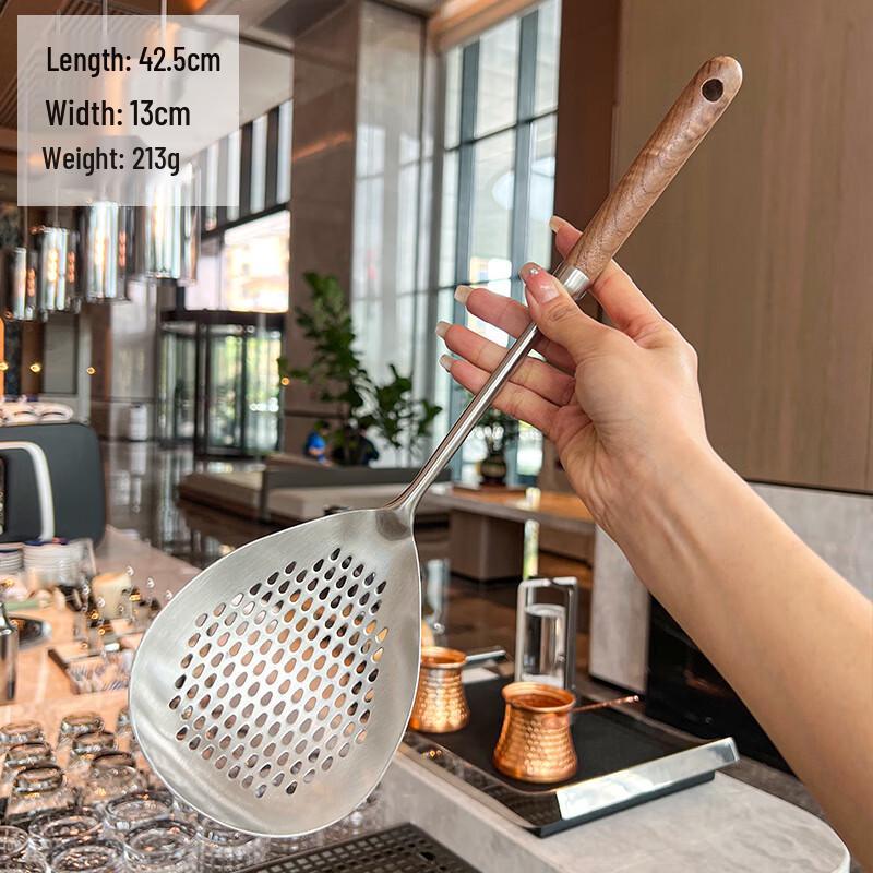 ZISIZ 304 Stainless Steel Slotted Spoon with Walnut Handle