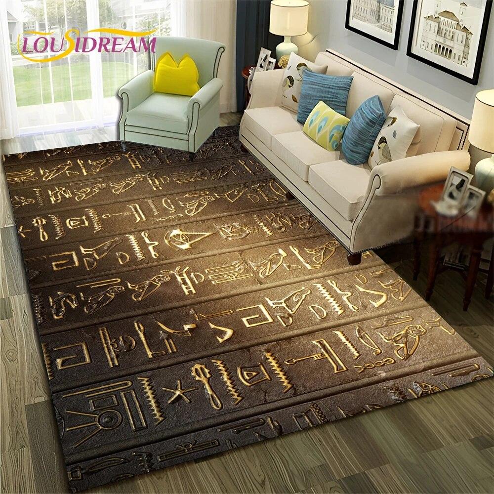 Ancient Egyptian Hieroglyphics Symbol Carpet Rug for Home Living Room Bedroom Sofa Doormat Decor,kid Area Rug Non-slip Floor Mat