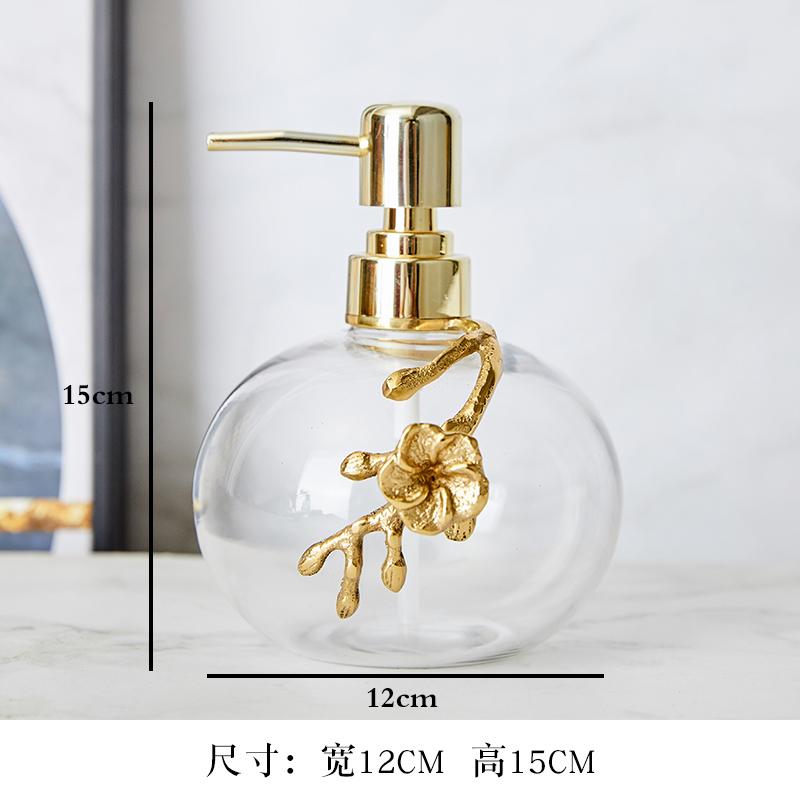 Light Luxury Bathroom Accessories Brass Transparent Crystal Glass Lotion Bottle Storage Tank Cotton Swab Box Marble Storage Tray