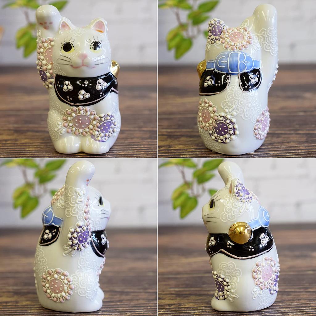 Waza no Kura Stylish Lucky Charm Kutani Ware with Purple Flower Design Perfect for Grand 60th 70th 77th Birthday Feng and Interior Right-Handed