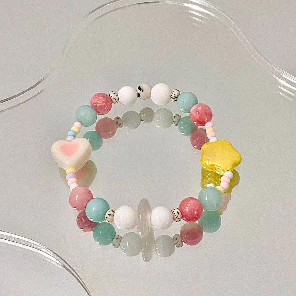 Keramikperlenarmband für Damen, Ethno- und Exotik-Stil, elastisches Seil, chinesisch inspiriertes Design