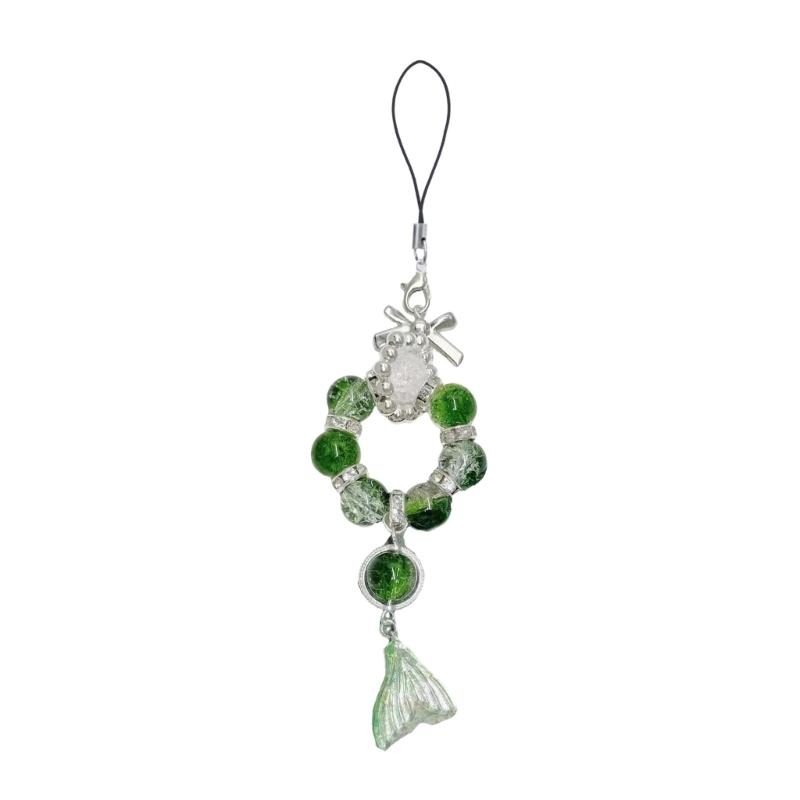 Trendy Fish Tail Phone Charm with Bowknot Pendant Handmade Beaded Keychain Ornament Backpack Accessory for Daily Use