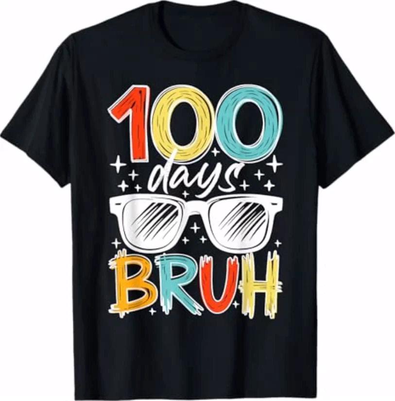 100 Days Bruh Funny 100th Day of School For Kids Boys T-Shirt M