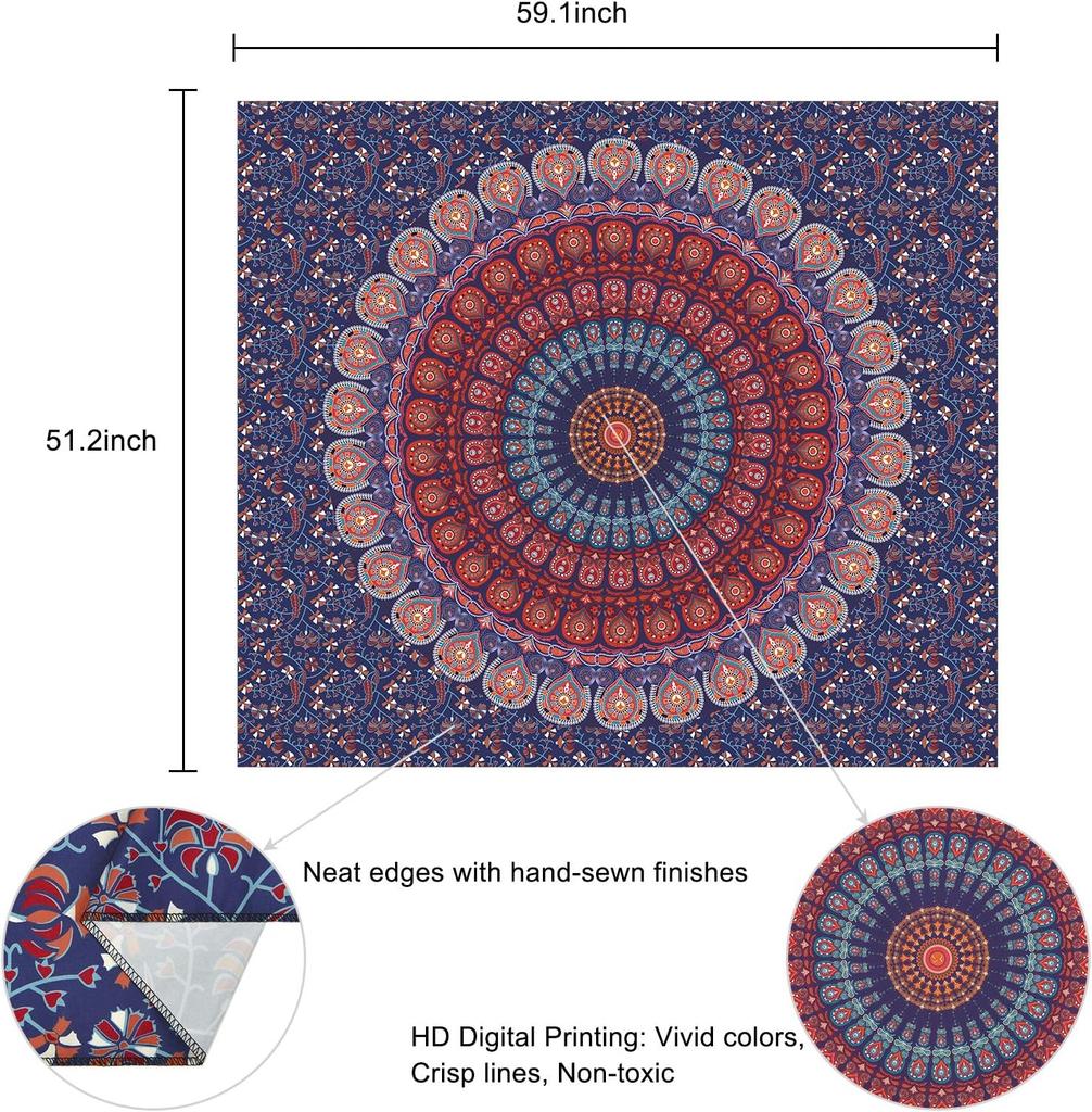 VIKAMA American Mandala Tapestry Hippie Wall Hanging Psychedelic Peacock Living Room Tea Room Wall Decoration Tapestry