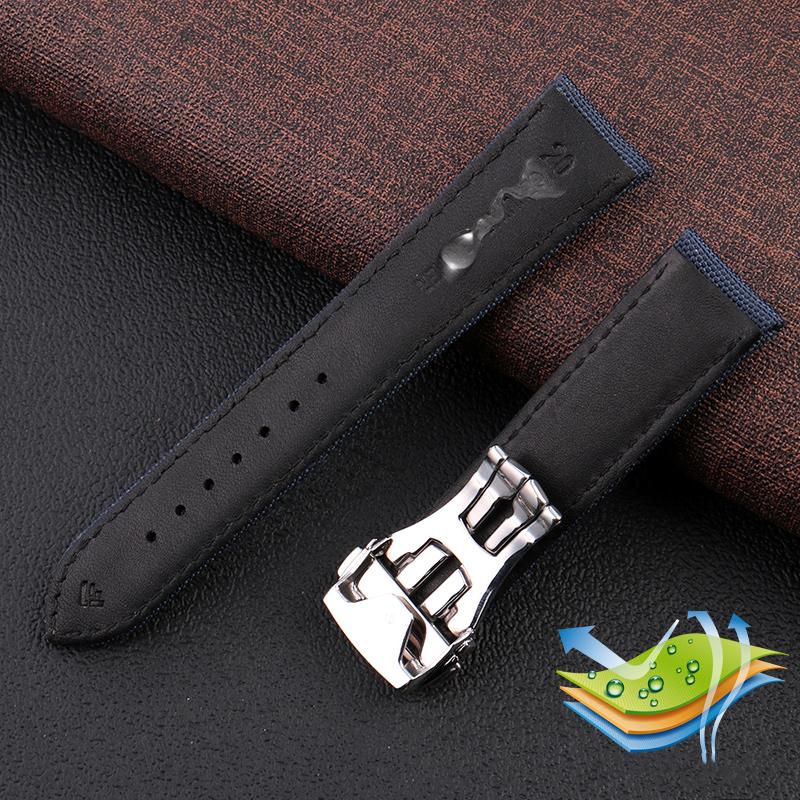 19mm 20mm Woven Canvas Watch Band Strap For Omega Seamaster 300 AT150 Fabric Leather Nylon AQUA TERRA 150 Blue Black Watchband