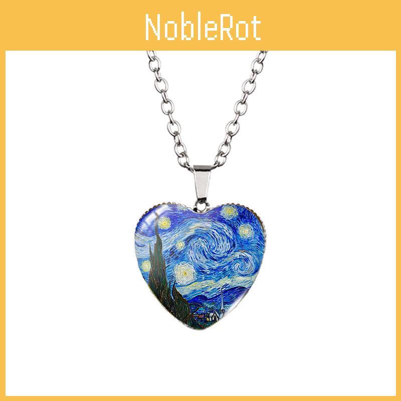 Elegant Heart-shaped Jewelry Necklace With Unique Van Gogh Inspired Gemstone Pendant