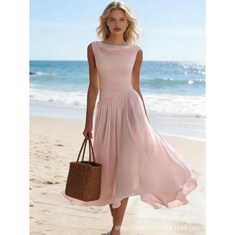 European and American Vacation Elegant Party Vacation Elegant Chiffon Dress New