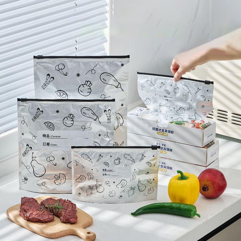 10Pcs/Bag Large Capacity Aluminum Foil Food Bag Leakproof Freezer Safe Kitchen Fresh Bag Fresh-Keeping Reusable Zip Lock Bag