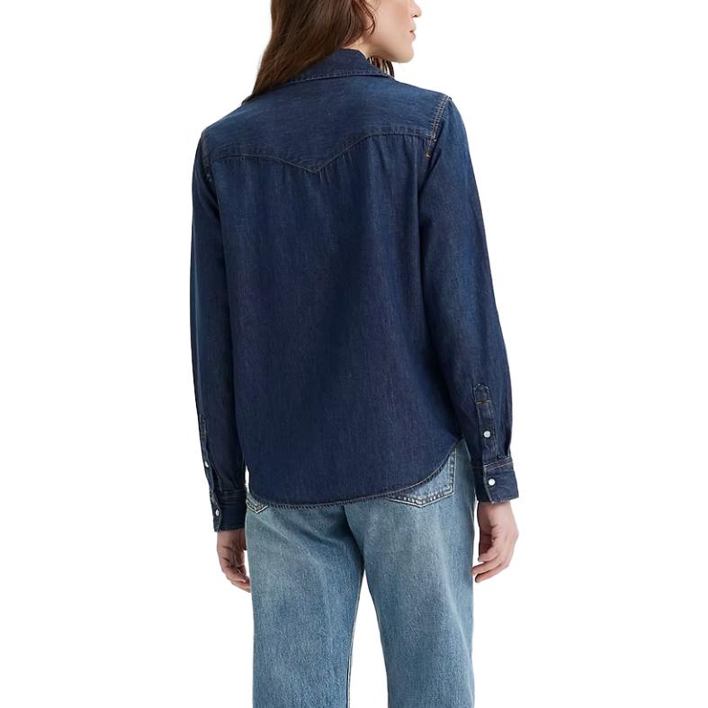 Levis Solid Color Single-Breasted Point Collar Long Sleeve Shirt Women Shirts Dark-Blue 86832-0017