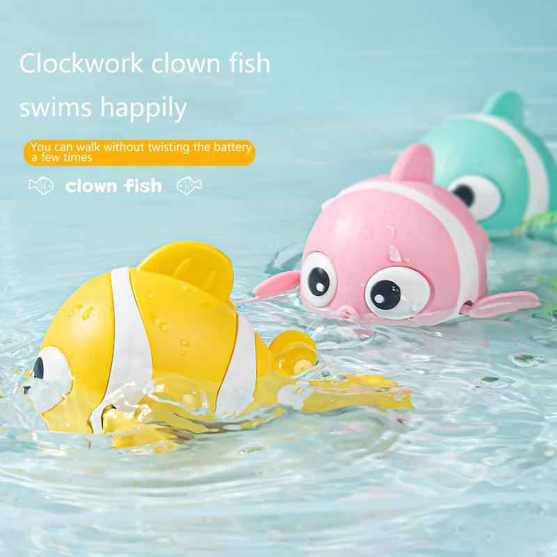 Cute Clownfish Clockwork Wind-Up Children'S Bath Toys Toddlers Chain Swim Baby Bathe Toy Cute Animal Appease Water Toy Kids Gift
