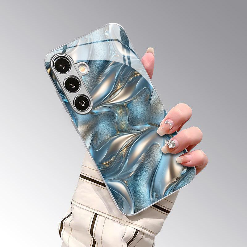 Silver Ripple Light Pattern 2D Phone Case for Samsung S26 S25 S24 S23 S22 S21 S20 A56 A36 A16 - Electroplated Glass Protective
