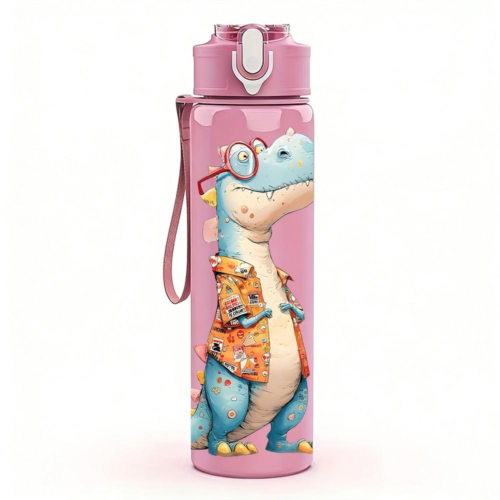 1PC Cute Dinosaur Baby Animal Print 750ml Color Plastic Sports Water Bottle Leakproof Flip Straw Lid Suitable for Sports Office Home Use