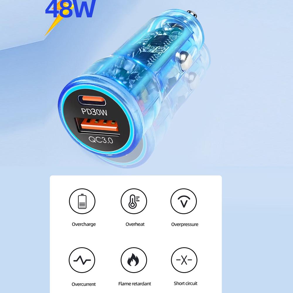 48W Car Charger Dual USB QC3.0 Fast Charging for IPhone Samsung Xiaomi PD Charging Adapter with Digital Display Car Accessories
