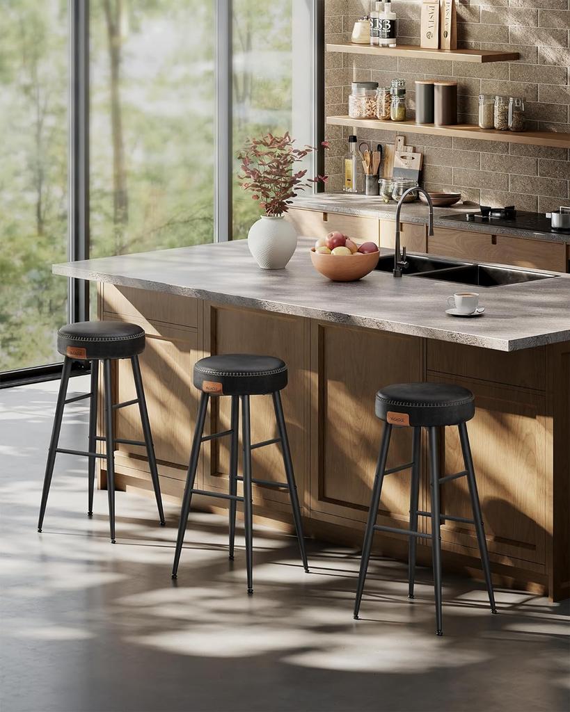 VASAGLE Echo Collection ULBC090B01 Bar Stools, Set of 2, Kitchen Stools, Breakfast Stools, Stitched Faux Leather, 30" High, for Home, Bar
