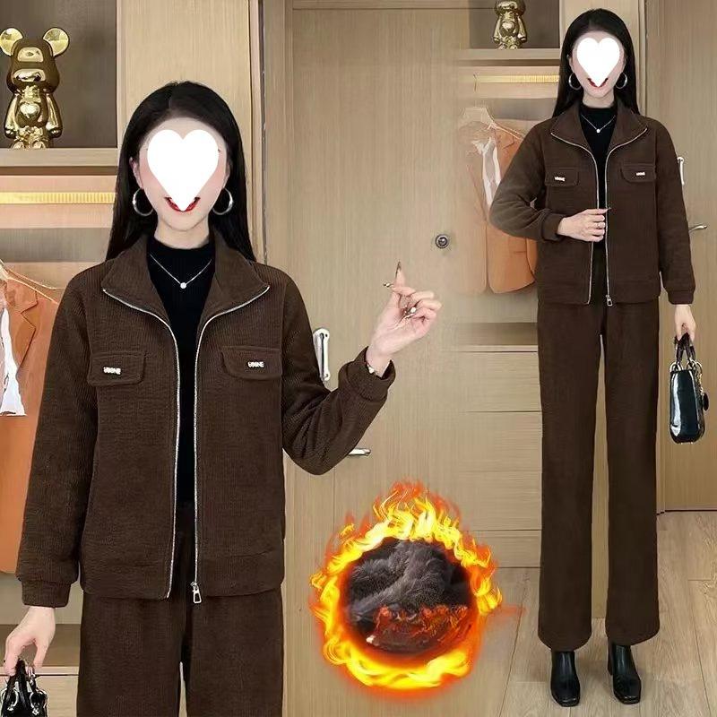 Fashionable Casual Sportswear Loose and Slim-fit Two-piece Set with Added Insulation and Thickness for Spring and Autumn, Suitable for Women.