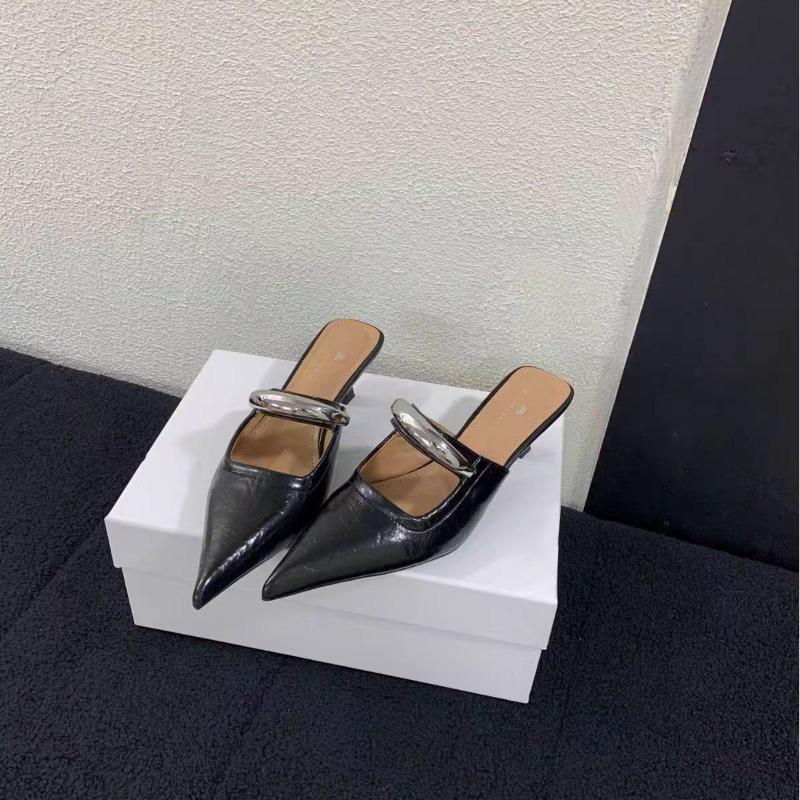 Мода 2025 Лето Закрытый Носок Женские Тапочки Мода Уличная Нарядная Новинка Металлическая Отделка Бестселлер Элегантные Каблуки Женские Zapatos Mujer 39 3520₽