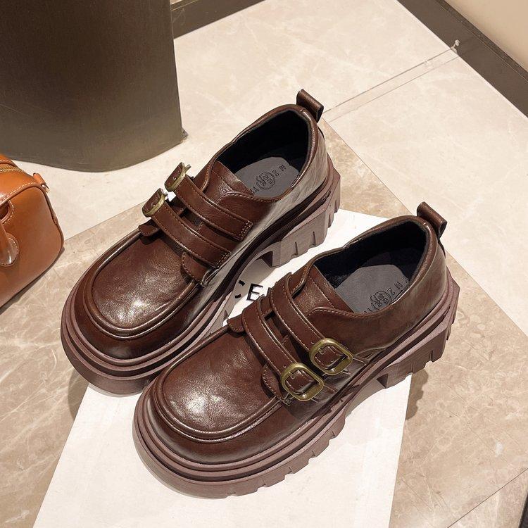 Platform British Style Small Leather Shoes Women's Autumn 2025 New Versatile Thick Heel Loafers Heightened One-pedal Single Shoes