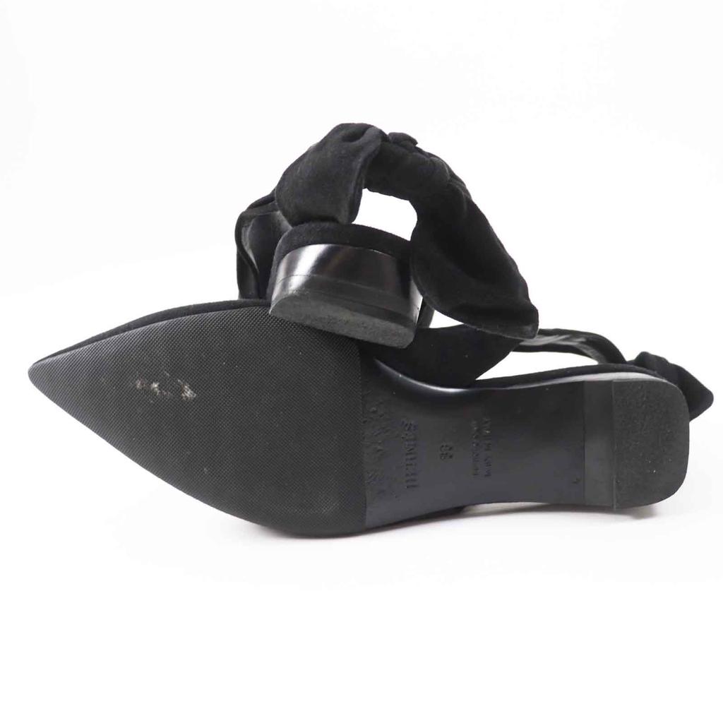 Great HERMES pumps Back ribbon pointed toe black Suede leather Women 36 221013Z Used