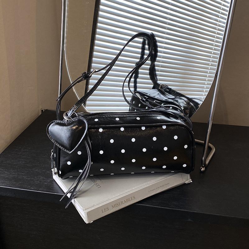 Light Luxury Texture Red Polka Dot Shoulder Bags Women's New Trend PU Leather Zippers Underarm Bag Simple Vintage Lady Handbags