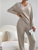 European & American Autumn/Winter Two-Piece Set: V-Neck Ribbed Knit & Casual Straight-Leg Pants