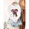 European Size Women's Boxer Dog T-Shirt with Pink Heart Fashion Glasses & Boxer Puppy Print - Cute Boxer Breed Tee for Pet Owners