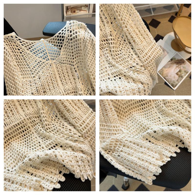 Korean Style Hollow Out Knit Top For Women New Loose Fit Long Sleeve Pullover Casual Versatile Sheer Mesh Blouse With Unique Design Sense