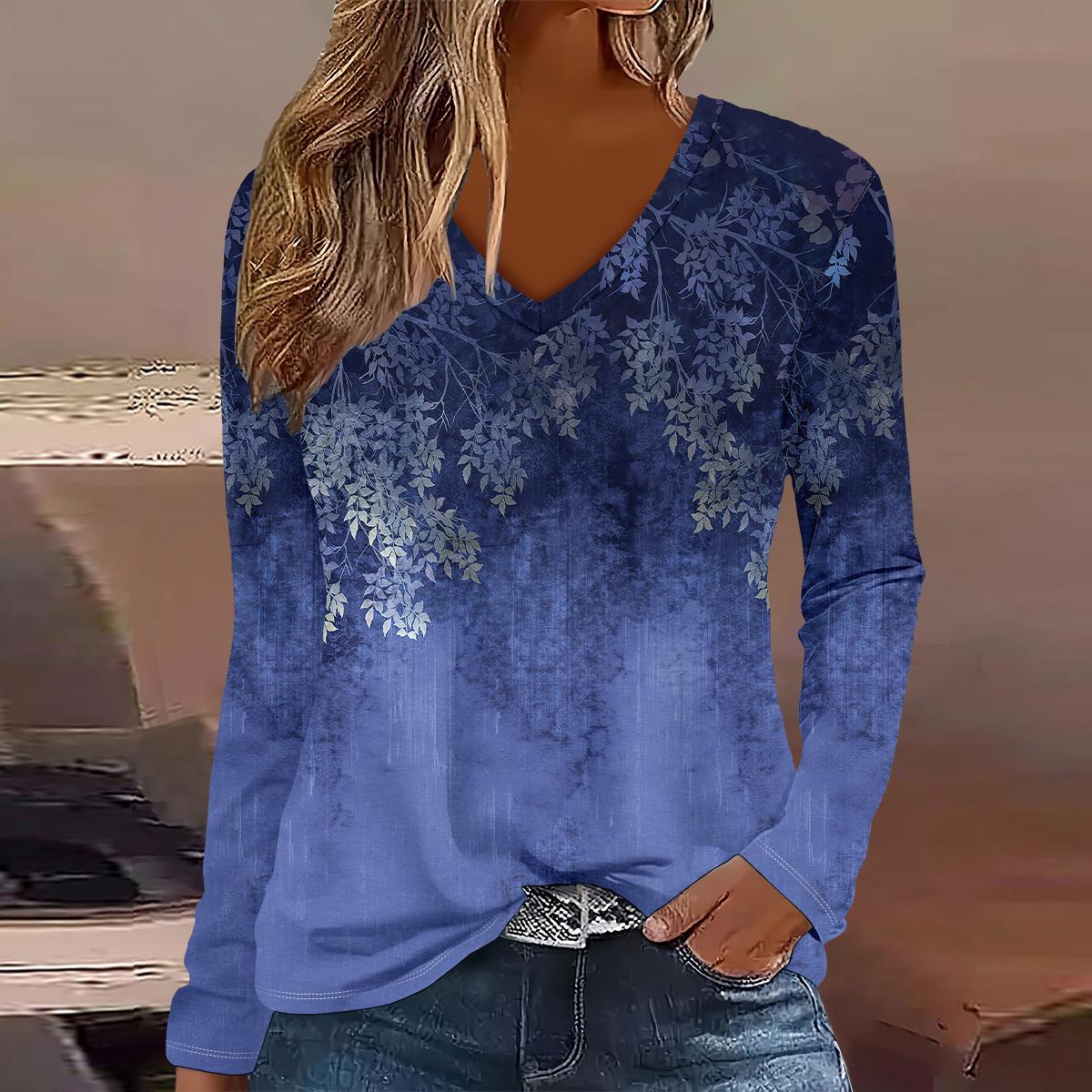 

Європейська та американська мода 2025 Жіноча елегантна футболка з V-подібним вирізом та довгим рукавом 3XL