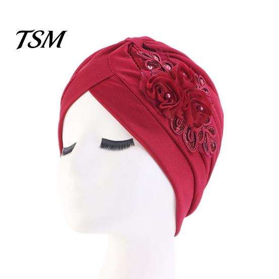 Winter Hat Women Good Stretch Wind-proof Tear-resistant Anti-shrink Brimless Warm Sequin Trim Flower All Match Turban Fashion Accessory Lady Beanie